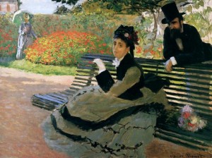 Камилла Моне на садовой скамейке.1873