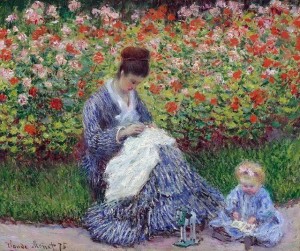 Камилла Моне с ребенком в саду.1875